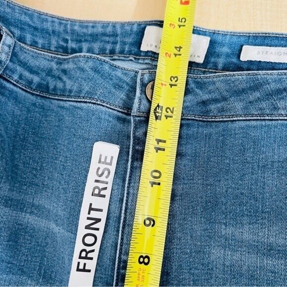 NWOT LOGO Lori Goldstein Women Blue Jeans 34W Tie-Dye High Rise Stretch Straight - Picture 12 of 12